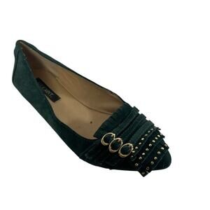 Shoemint Green Suede Gold Buckle Tassel Preppy Flats Size 6